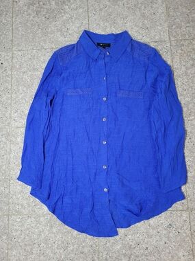AB Studio Women'sCobalt Blue Long Sleeve Button-Down Shirt Size Medium